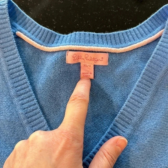 LILY PULITZER 100% Cashmere Baby Blue v-neck Poncho Sweater in Size XS/S - Picture 2 of 10